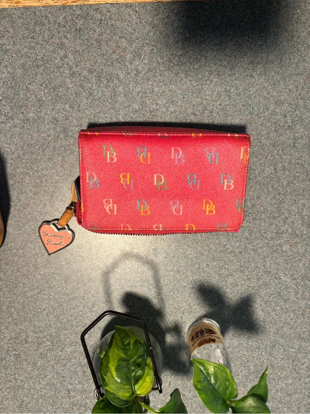 Vintage pink Dooney & Bourke Logo Tote with Tan Leather Accents with wallet